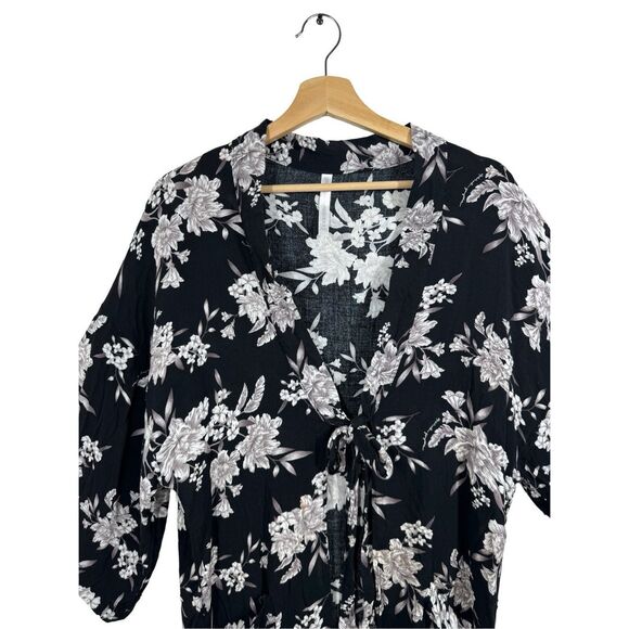 Spritual Gangster Maya Black 3/4 Sleeve Floral Kimono Cardigan One Size Pocket - Picture 10 of 10